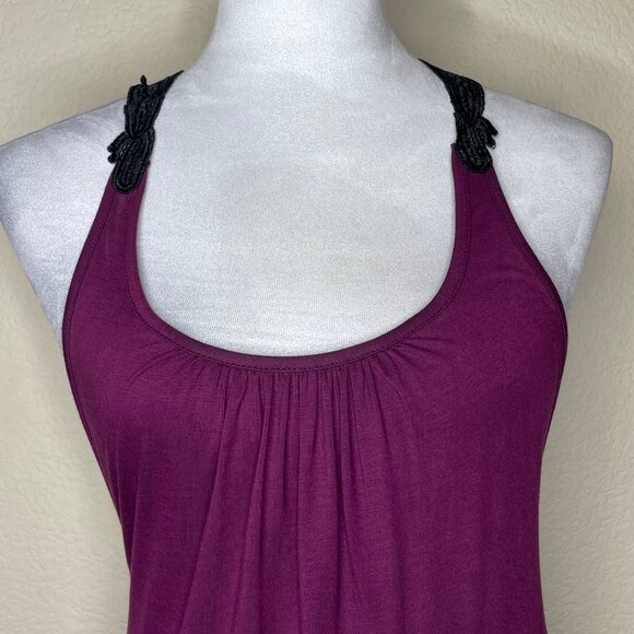 Grace Women's Plum Black Floral Lace Low Cut Maxi Dress Sexy Romantic S/M - Picture 2 of 8